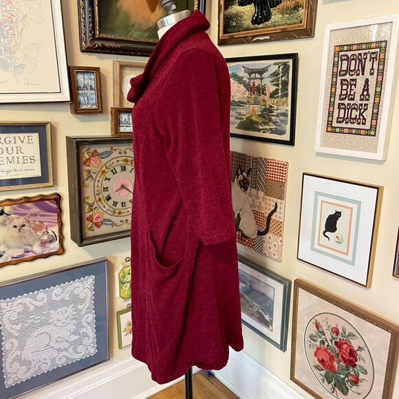 Coldwater Creek Womens Red Cowl Neck Cozy Sweater Dress With Pockets Size L - Picture 3 of 5